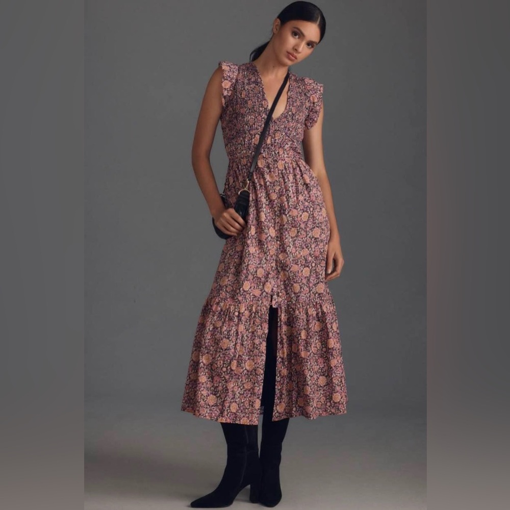 Anthropologie Dusty Rose Floral High-Low Maxi Dress - Picture 2 of 9